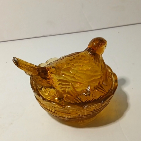 Vintage Honey Amber Glass Bird On Nest- Portieux Vallerysthal France - Picture 4 of 8